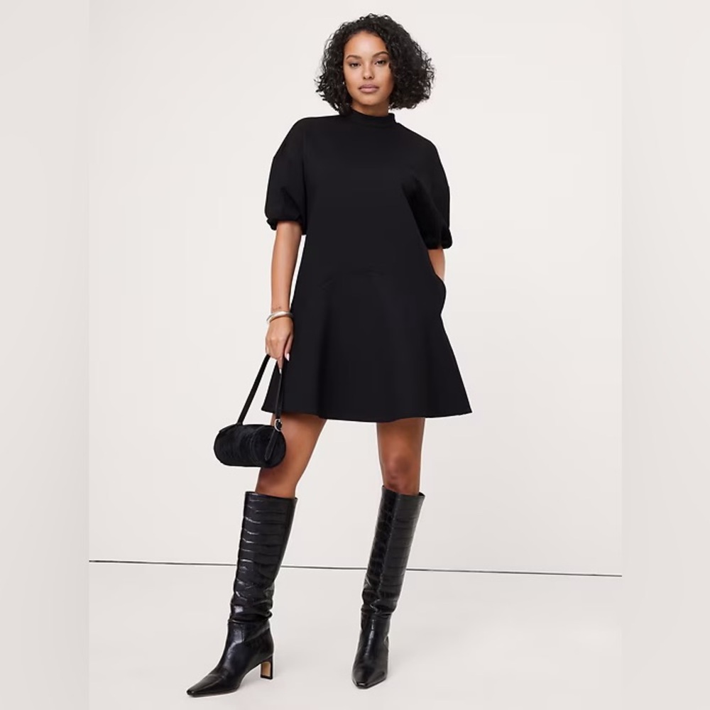 NEW! Banana Republic Black Everywhere Ponte Puff-Sleeve Mini Dress - Multiple🎧